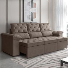 Sofá Retrátil 3 Lugares 2,10m York Suede Marrom