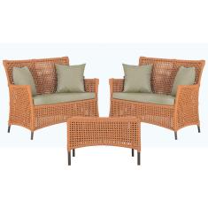 2 Sofá Área e Mesa Igapó Alumínio Pintura Marrom Corda Náutica Estofado Impermeável Almofada 7 Trama