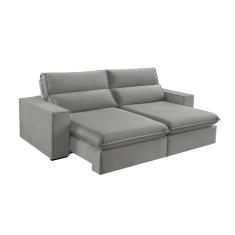 Sofá 4 Lugares 290cm Retrátil E Reclinável Free Veludo Cinza Prateado