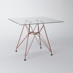 Mesa Eiffel Quadrada 90Cm Tampo De Vidro Com Base De Ferro Cobre