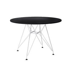 Mesa Eiffel Redonda 110Cm Tampo De Madeira Preto Com Base De Ferro Branco