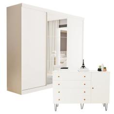 Conjunto Guarda-roupa Casal 3 Portas De Correr E Cômoda 1 Porta 4 Gavetas Branco