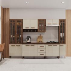 Cozinha Modulada Completa Fidelitá Lisboa 6 Peças 295cm 15 Portas 3 Gavetas Com Tampo Noce/off-white