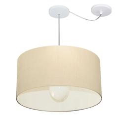Lustre Pendente Cilíndrico Com Desvio Md-4233 Cúpula Em Tecido 55x30cm Algodão Crú - Bivolt