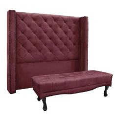 Cabeceira Cama Box Queen 160cm e Recamier Vicenza Veludo S04 - D'Rossi