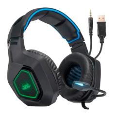 Headset Gamer Knup, Com Microfone, Com Iluminação, USB, PC, PS3, PS4, Xbox One, Azul e Preto - KP-488