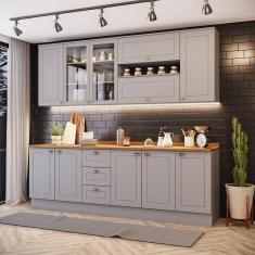 Cozinha Compacta 7 Peças Com Aéreo 3 Portas Com Vidro Amy Casa 812 Cinza