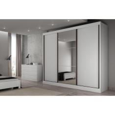 Guarda Roupa Casal Diamond-Toulon Plus 3 Portas de Correr 6 Gavetas MDF Branco Móveis Novo Horizonte