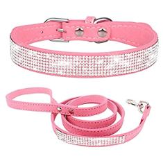 Conjunto de coleira de cachorro pequena para meninas, lindo strass, cintilante, macio, bonito, cristal, diamante, animal de estimação, filhotes, coleiras para animais de estimação, PP, PP, médio,