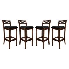 Kit 4 Banquetas Alta Estofada para Bancada Madri Madeira Capuccino Suede CCS