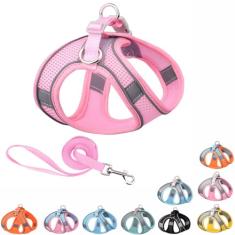 Peitoral para cães de tamanho médio, conjunto de coleira e coleira para caminhadas ao ar livre, colete refletivo de malha respirável para cães de raça pequena e média, rosa M