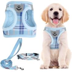 PUPTECK Conjunto de coleira e coleira ajustável para cães pequenos, filhotes e gatos ao ar livre, treinamento e corrida ao ar livre, colete refletivo acolchoado de malha macia