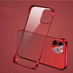 Capa de telefone sem moldura rígida para PC revestida para iPhone 11 12 13 14 15Pro Max XSMAX X XR XS 7 8PLUS SE Capa traseira transparente brilhante sem limites, vermelha, para iPhone XR