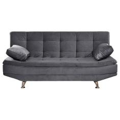 Sofá Valencia 3 Lugares Veludo Cinza Shop Das Cabeceiras Cinza