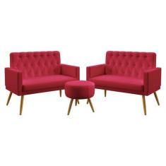 Kit 2 Poltronas Namoradeiras Decorativas Vega Com Rodapé E Botões Puff