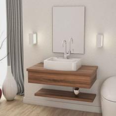 Bancada para Banheiro 80cm com Cuba Aria Rt41 Prateleira e Espelheira 806W Metrópole Compace