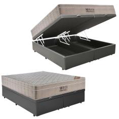 Cama Box Baú Casal Sintético Bipartido + Colchão Ortobom Airtech Molas Ensacadas 65x138x188 Cinza