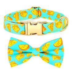 Coleiras Foodie para cães com gravata borboleta, acessório de gravata borboleta de queijo azul/amarelo para cães, acessórios de metal dourado para cães pequenos, médios e grandes, PP (20 a 30 cm)