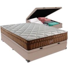 Cama Box Baú Bege E Colchão Anjos Star Pillow In Molas Ensacadas Casal