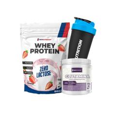 Combo Whey Protein Zero Lactose Glutamina Shaker New-Unissex