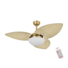 Ventilador De Teto Dourado 3 Pás Palmae Natural 220V