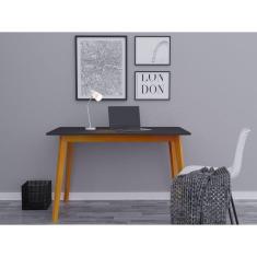 Mesa para Escritório com Pés em Madeira Maciça Space Espresso Móveis Preto/Mel