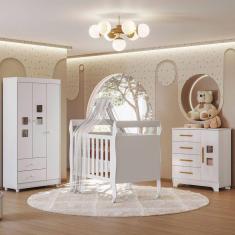 Quarto de Bebê Completo Mila 100% Mdf 4 Portas 6 Gavetas Branco 5299 - Tigus Baby