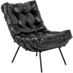 Poltrona Decorativa Sala de Estar Costela Preto L04 Couro Preto - Lyam Decor