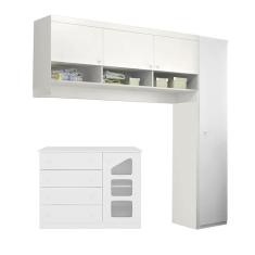 Cômoda e Guarda Roupa Infantil Eloisa 1 Porta com Modulo Aéreo Branco Brilho - Phoenix Baby