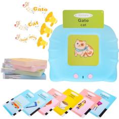 Brastoy Brinquedo Educativo Infantil Montessori Com Leitor de Cartões Flash em Português e Inglês 112 Cartões com 224 Palavras