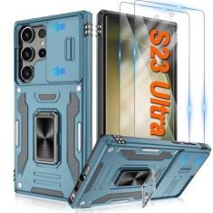 ATUMP Capa para Samsung Galaxy S23 Ultra com [pacote com 2] protetor de tela HD e capa de câmera deslizante, anel de rotação de 360 ° [grau militar] capa protetora à prova de choque para S23 Ultra