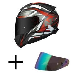 Capacete Norisk Razor Sharp Preto Cinza e Vermelho Mais Viseira Camale