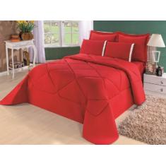 Kit Edredom + Lençol Dupla Face Casal Queen 6 Pçs Vermelho - Confecçõe