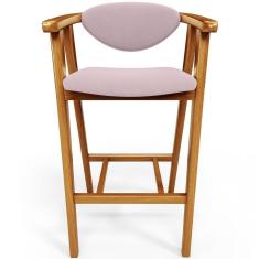 Banqueta Alta Para Cozinha Bancada Bar Sala De Jantar Fixa Cecília L02 Suede Rosê