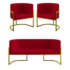 Kit 2 Poltronas Sofá 2 Lugares Para Recepção Balaqui Vermelho