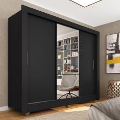 Guarda Roupa Casal Com Espelho Brenda Preto Fosco - Móveis Arapongas