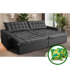 Sofá Sem Caixa Retrátil Reclinável 2,95m Cama Inbox França Velusoft Cinza