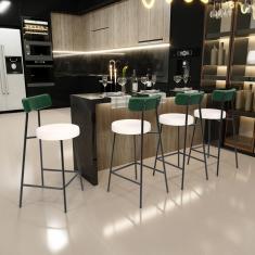 Banqueta Baixa Bar Cozinha Sala De Jantar Milão L02 Facto Verde Musgo Linho Cru