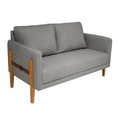 Sofá 2 Lugares Nice Linho Cinza e Mel - Mobly