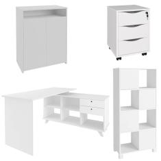 Conjunto Escritório Home Office 4 Peças Golden A06 Branco - Mpozenato