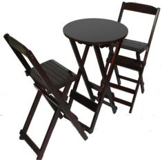 Jogo Conjunto Dobrável Bistrô 1 Mesa Alta e 2 Banquetas em Madeira Mac