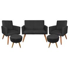 Kit 1 Namoradeira com 2 Poltronas e 2 Puffs Larissa Preto