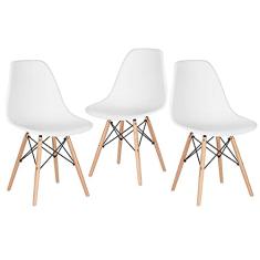 Loft7, Kit 3 Cadeiras Charles Eames Eiffel Dsw Com Pés De Madeira Clara Versátil Assento Em Polipropileno Sala De Jantar Cozinha Escritório Bar E, Branco