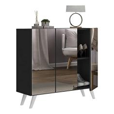 Sapateira Retrô com Espelho 3 Portas Nina Multimóveis V6022 Preta/branca