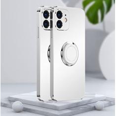 Capa de telefone galvanizada fosca macia para iPhone 11 12 13 Pro Max XS X XR 7 8 Plus SE 2020 Mini suporte com anel de suporte traseiro capa traseira, branca, para iPhone 13Pro Max