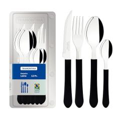 Faqueiro Tramontina Leme com Lâminas em Aço Inox e Cabos de Polipropileno Preto 12 Peças