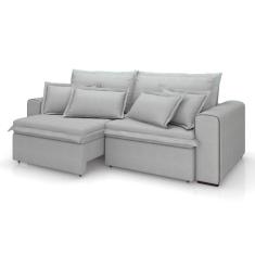 Sofá 3 Lugares Retrátil e Reclinável Cannes Linho Bouclé Cinza 240 cm