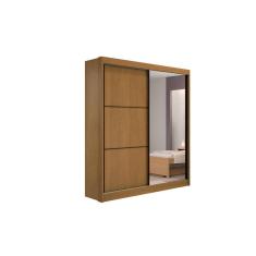 Guarda Roupa Solteiro Com Espelho 2 Portas 100% MDF Atenas Cinamomo - D` Doro Móveis