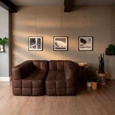 sofá guldi popup com 2 módulos canto e 2 centrais corino café