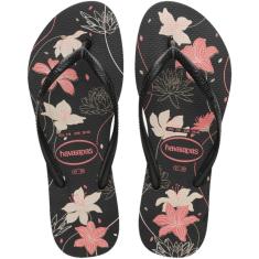 Chinelo Havaianas Feminino Slim Organic Floral Tiras Finas-Feminino
